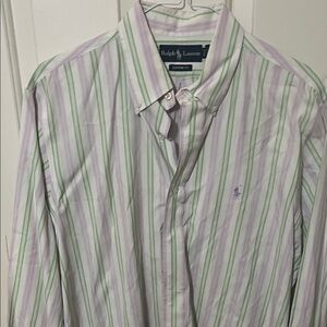 Ralph Lauren Men's Lavender and Green Striped Shirt